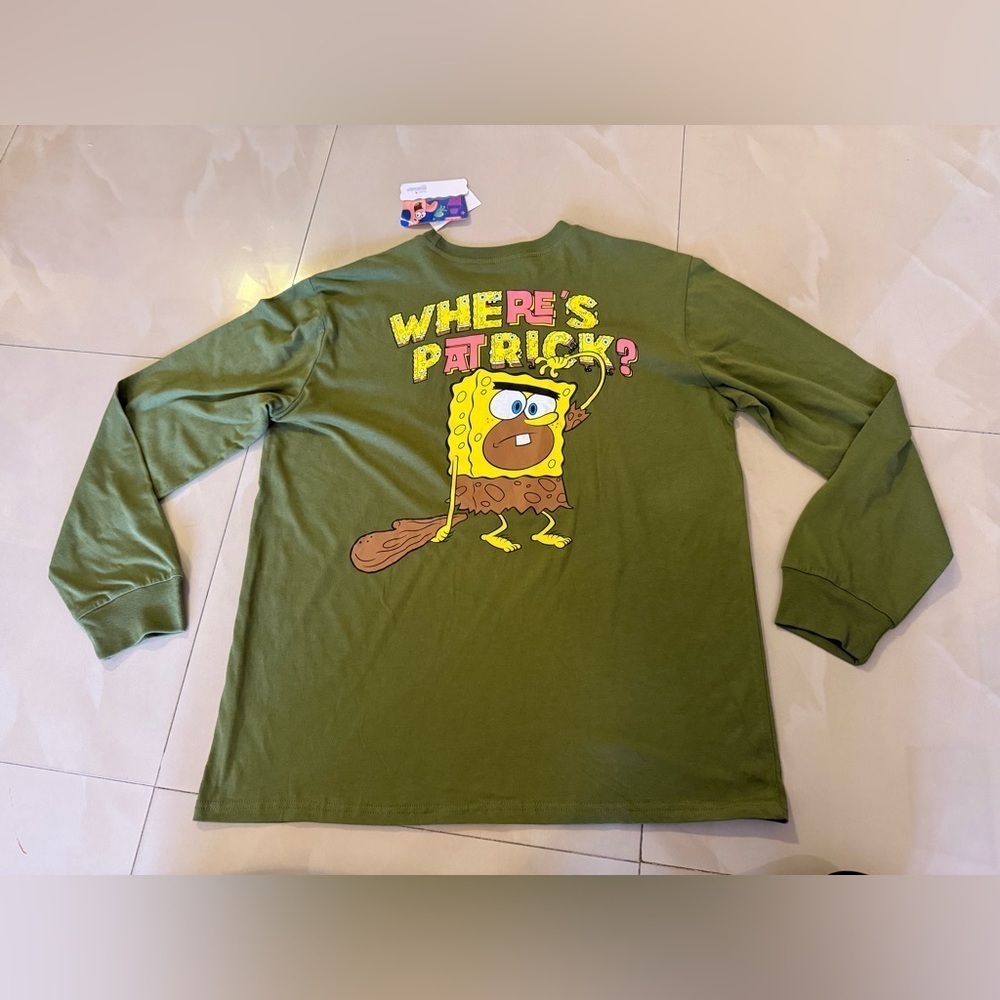 SpongeBob and Patrick caveman long sleeve shirt Nickelodeon size L green - Picture 3 of 13